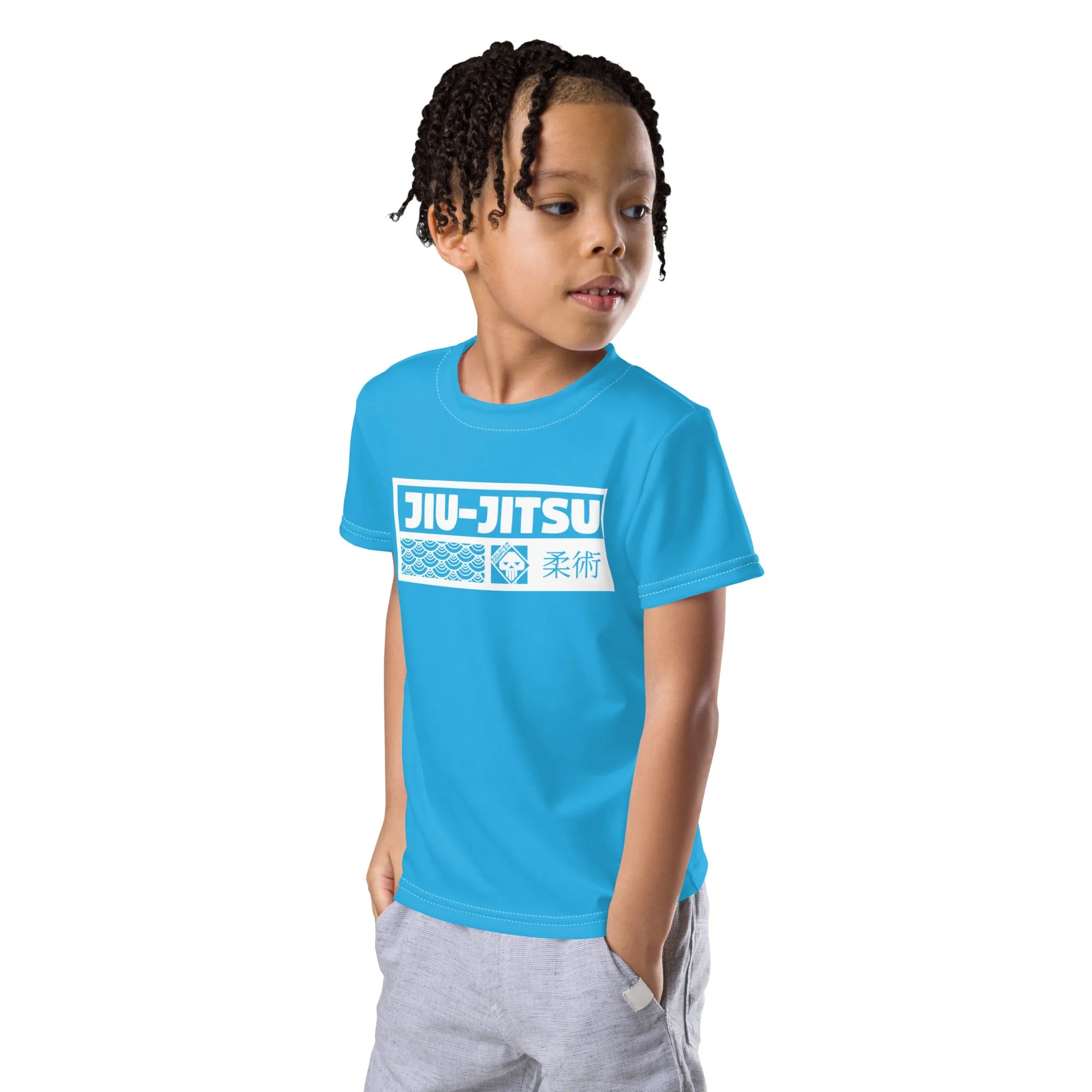 Playtime Confidence: Boy's Short Sleeve Jiu-Jitsu Rash Guard - Cyan