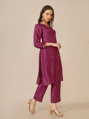 Raati Wine Embroidered Straight Kurta and Pant Set