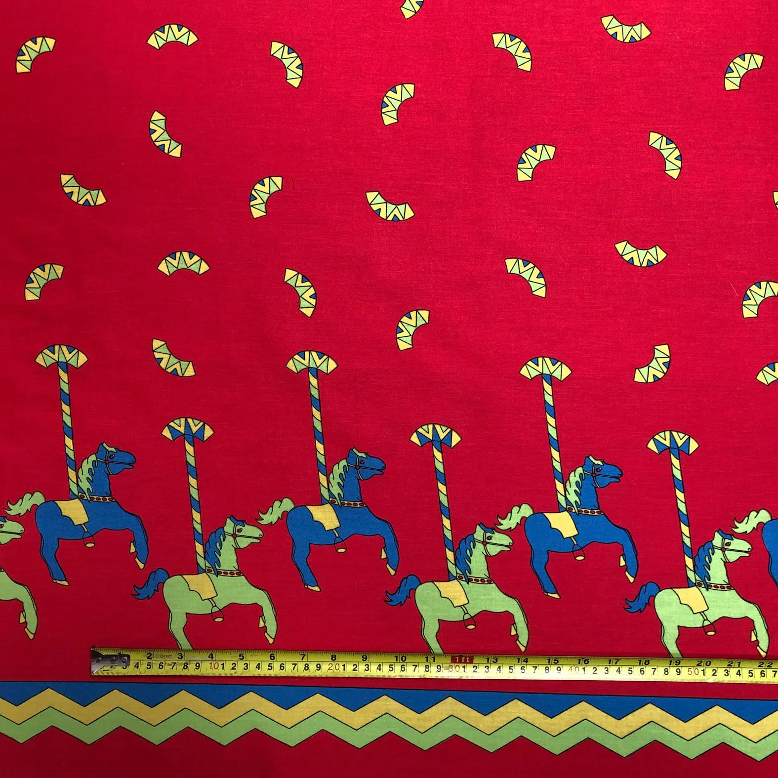 Red Carousel Print Fabric - Cotton