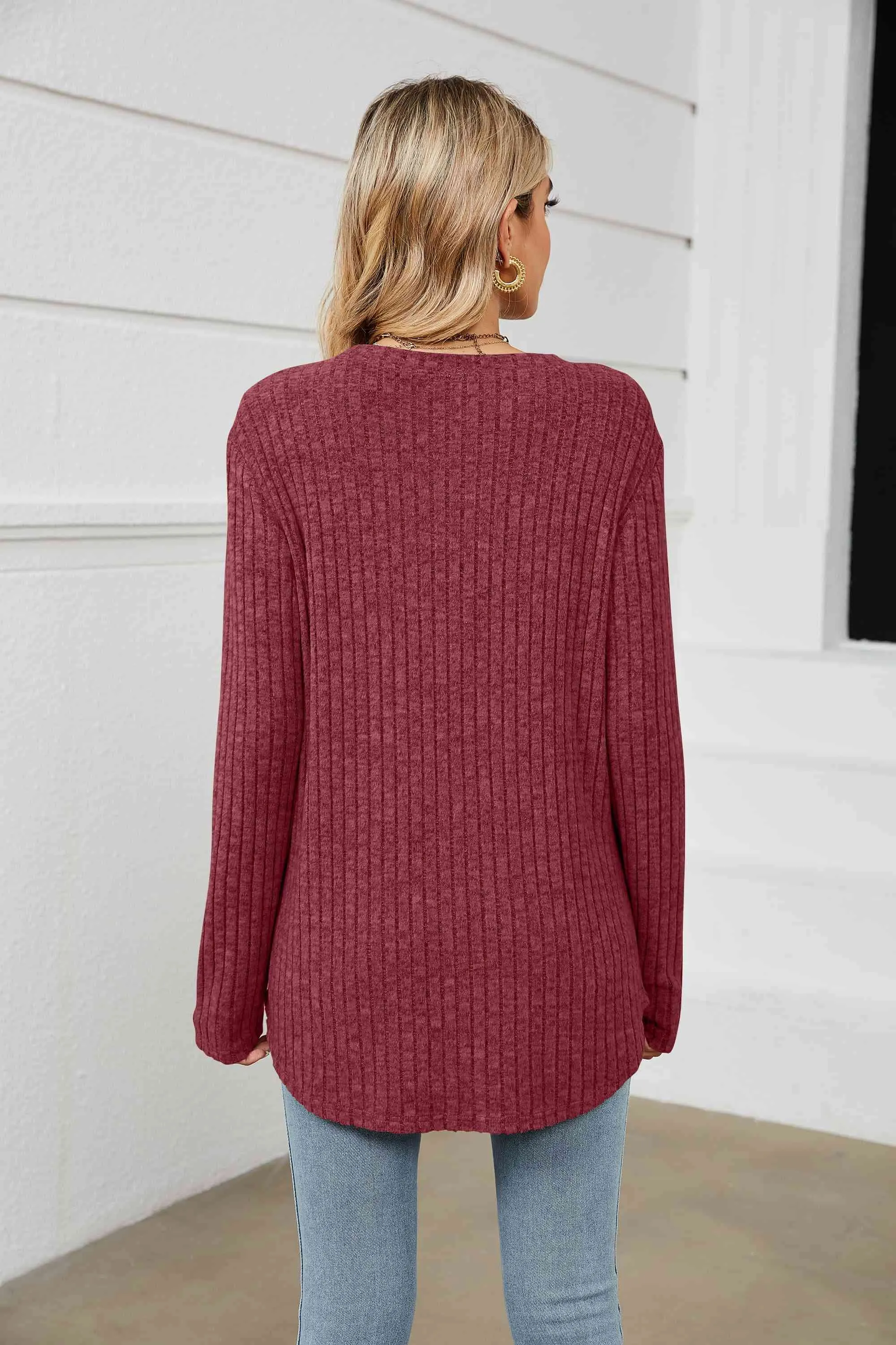 Round Neck Ribbed Long Sleeve T-Shirt