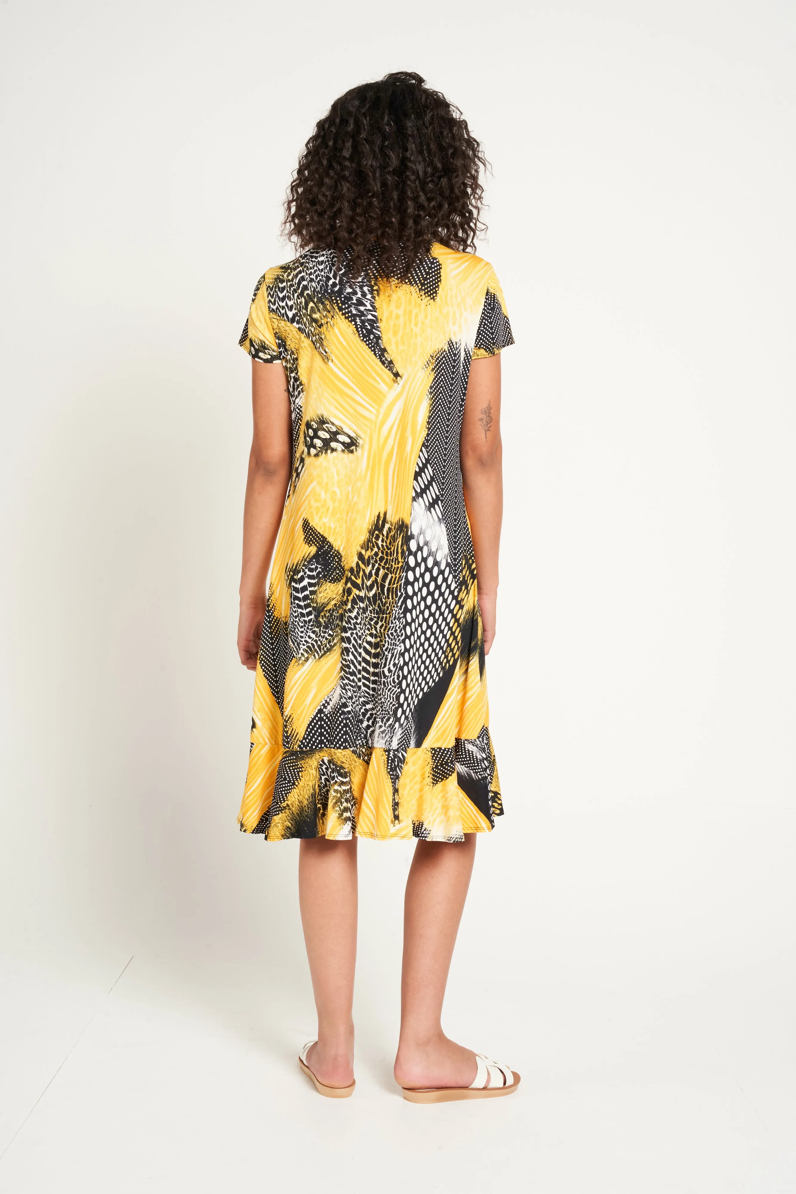 Saloos Abstract Print Dress with Frilled Hem