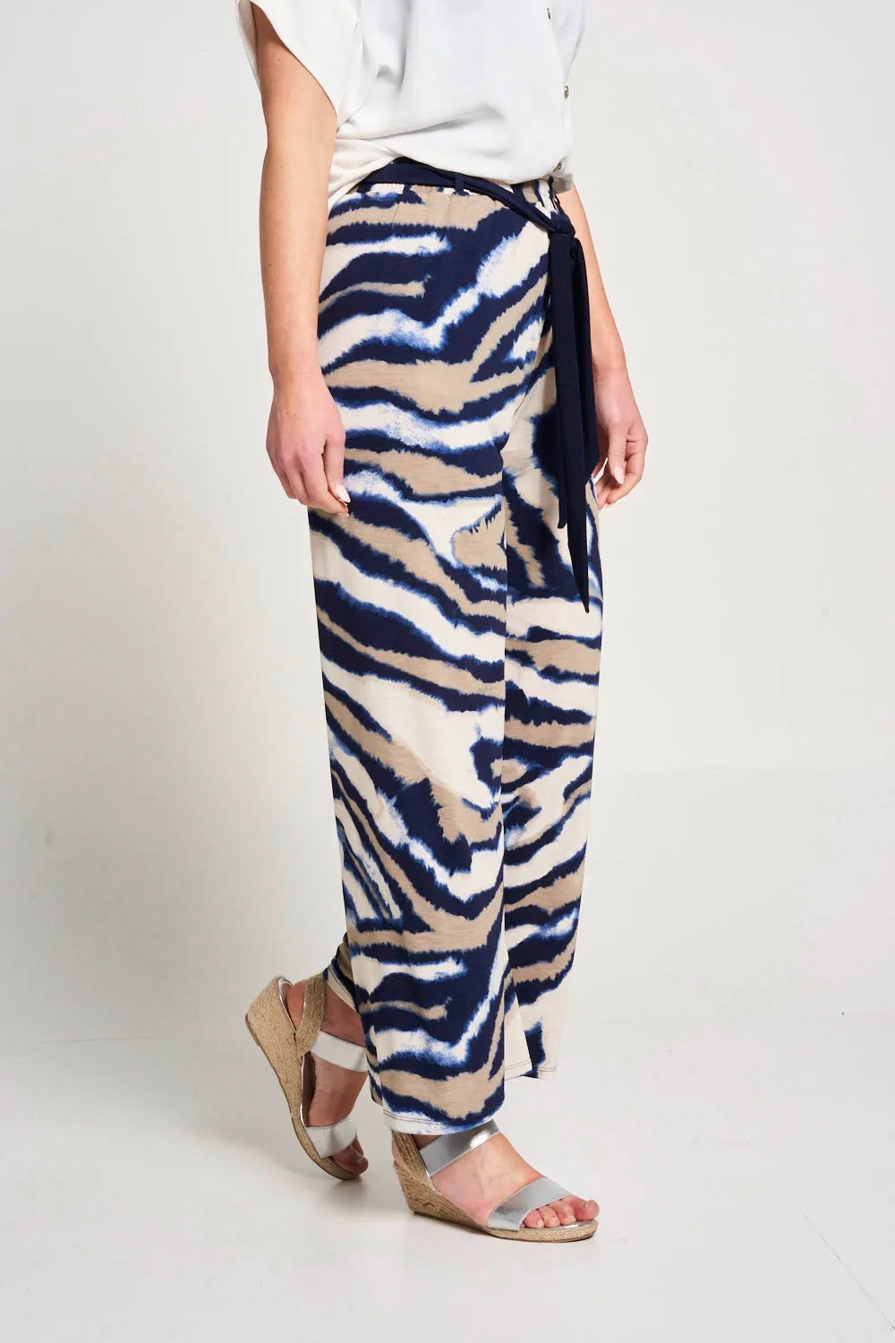 Saloos Animal Print Trousers with Fabric Belt