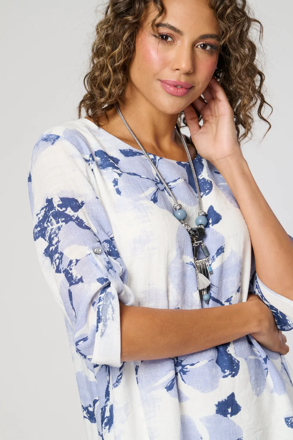 Saloos Ruched Sleeves Double Layer Top with Necklace