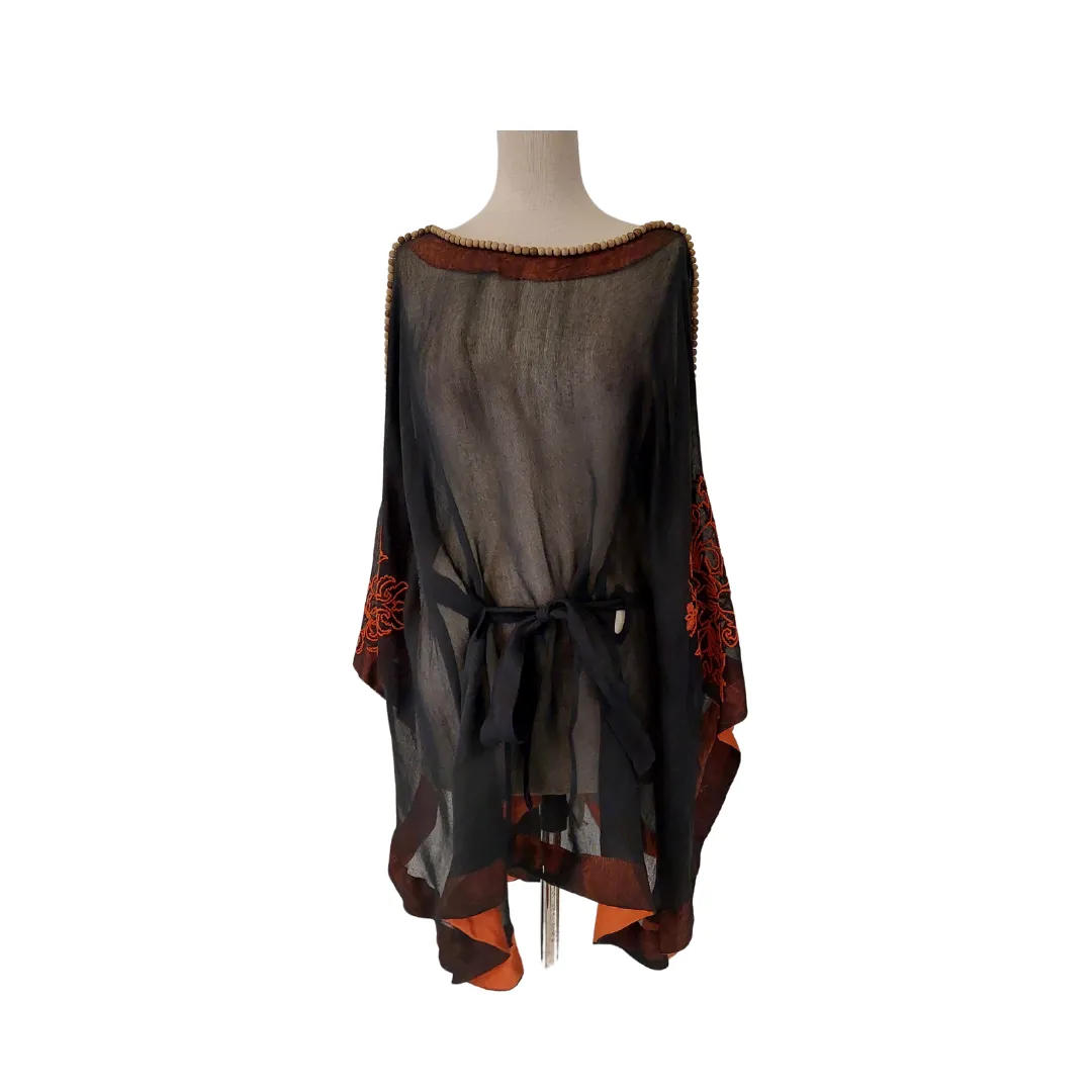 Sanya Muneer Black Sheer Embroidered Poncho Top | Gently Used |