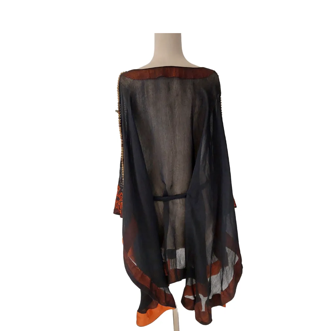 Sanya Muneer Black Sheer Embroidered Poncho Top | Gently Used |