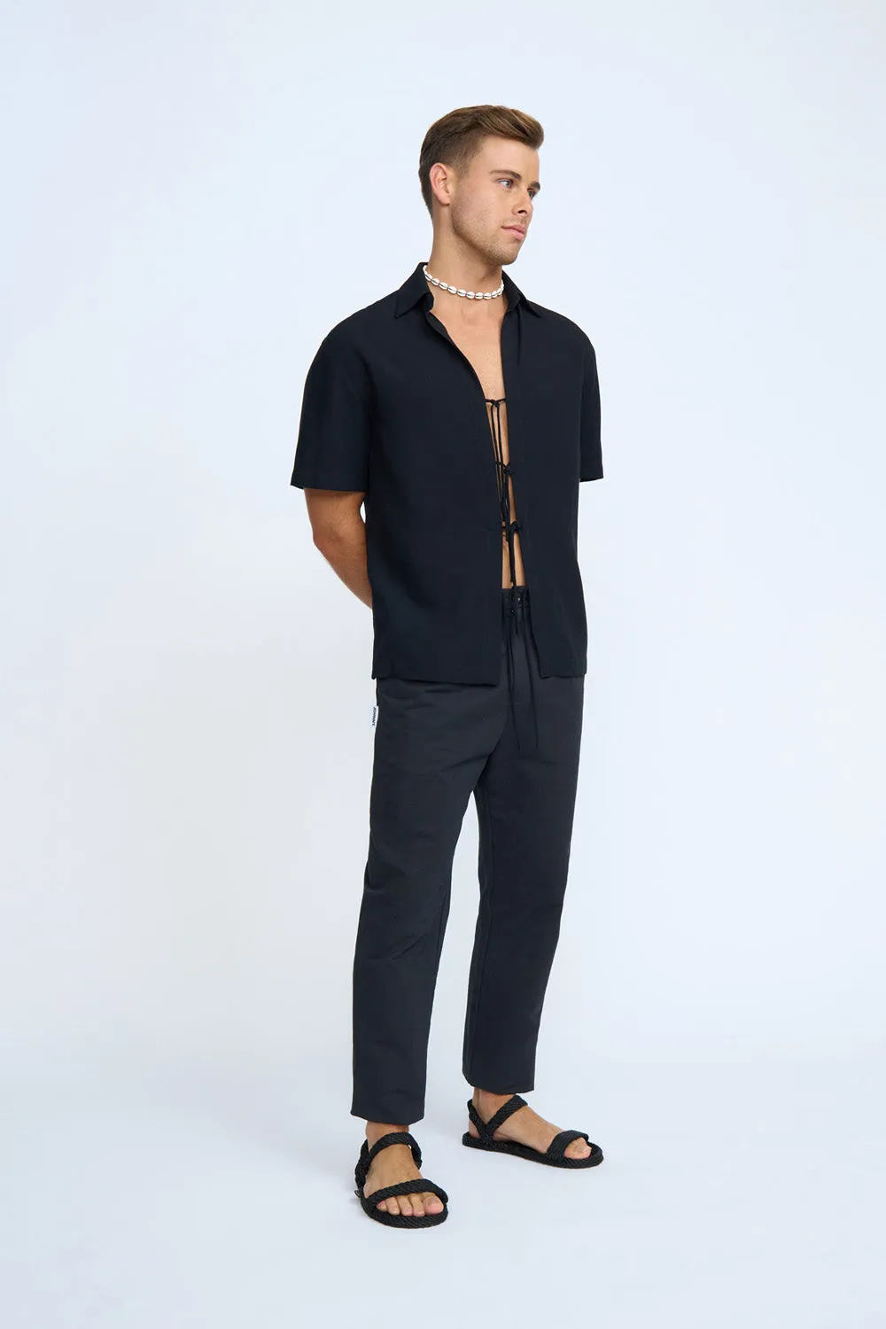 Seb Linen Tie Shirt | Final Sale - Black