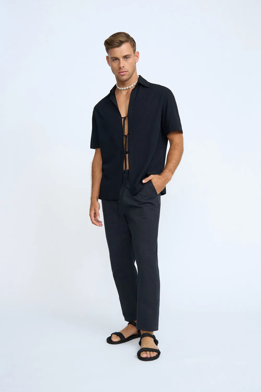 Seb Linen Tie Shirt | Final Sale - Black