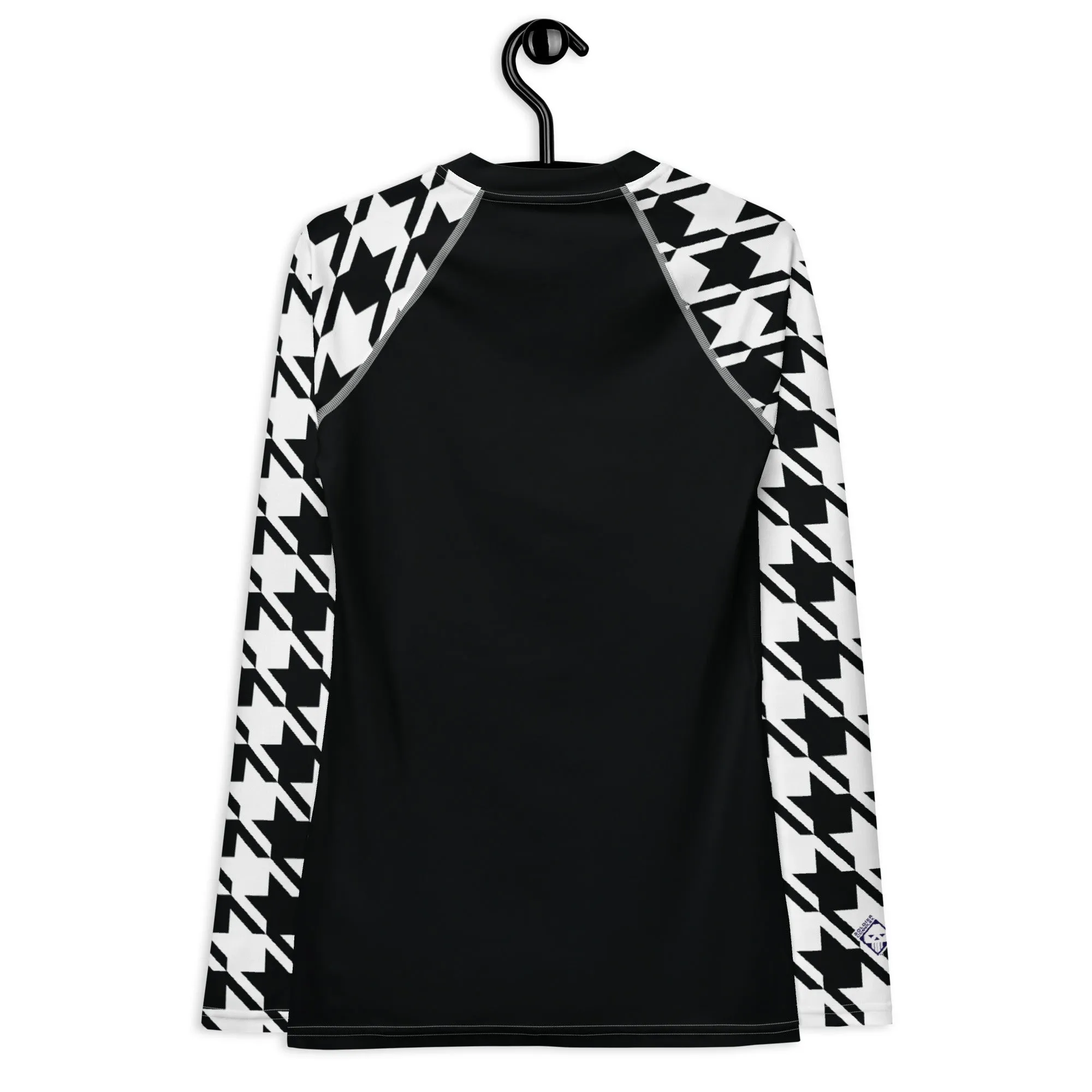 Sleek Sophistication: Women's Jiu-Jitsu Houndstooth BJJ Rash Guard Noir