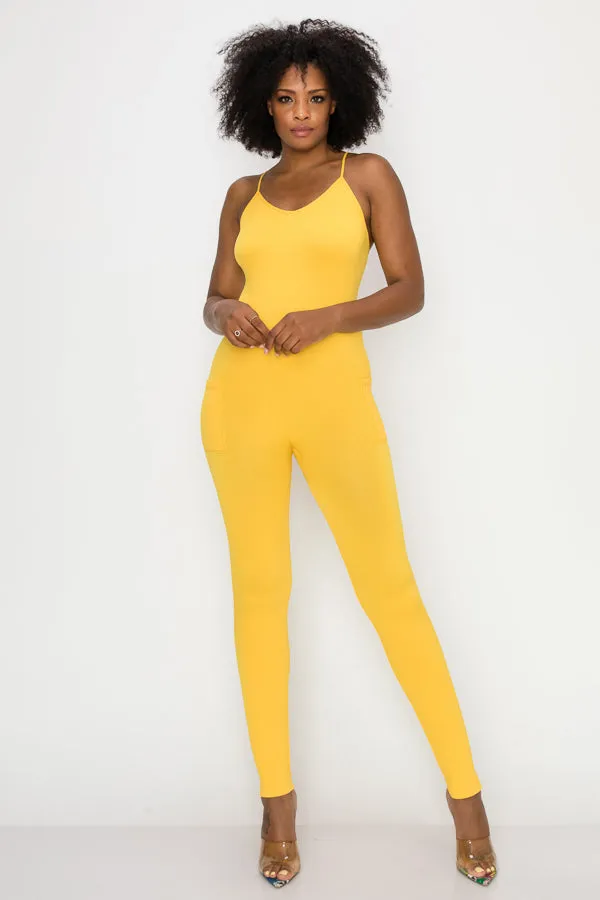 Solid Basic Jumpsuit-Mustard