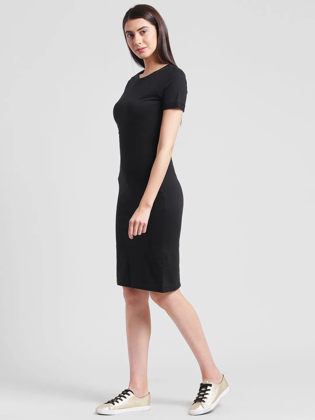 Solid Knee length Bodycon dress