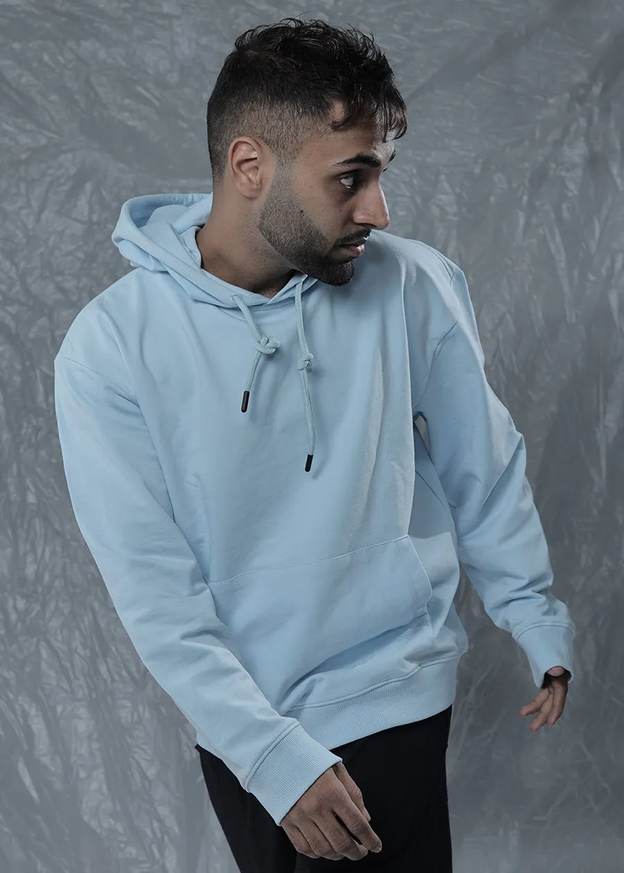 Solid Men Drop Shoulder Premium Terry Hoodie - Sky