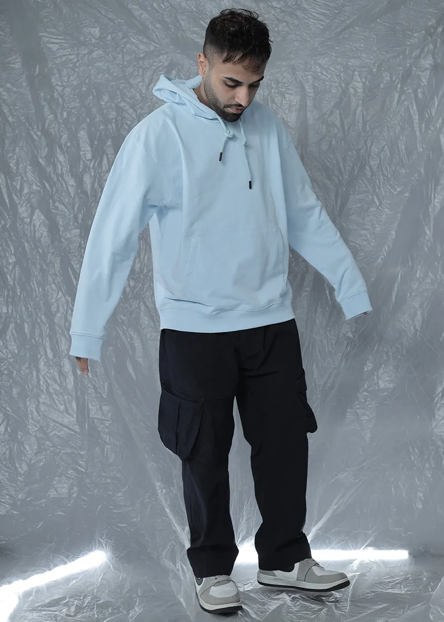 Solid Men Drop Shoulder Premium Terry Hoodie - Sky