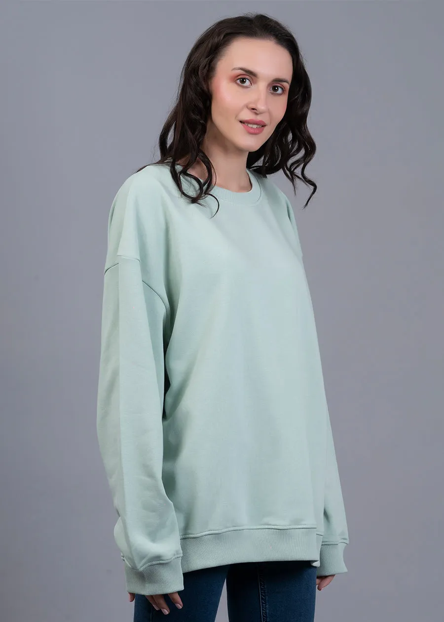 Solid Mint Green Women Drop Shoulder Terry Sweatshirt | Pronk