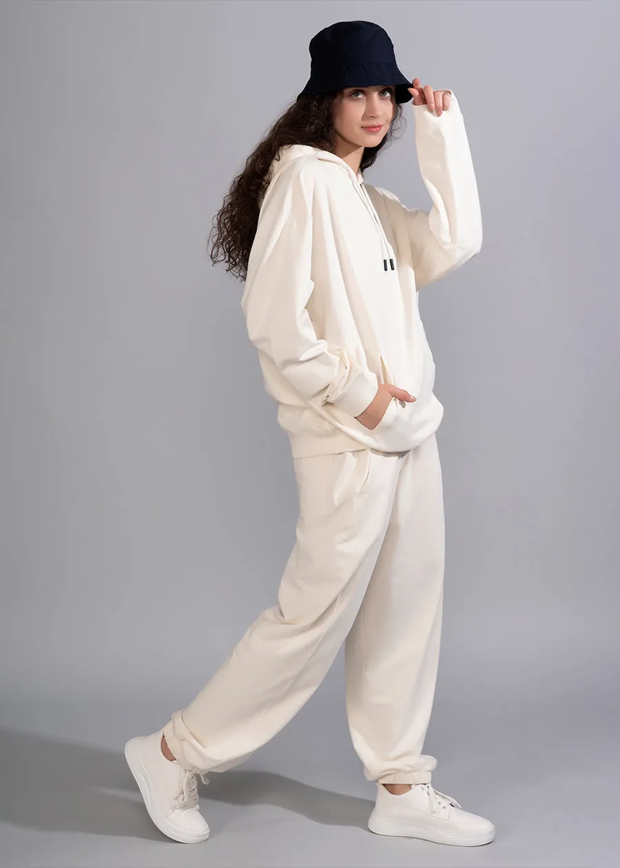 Solid Off White Premium terry Co-ord set For Womens | Pronk