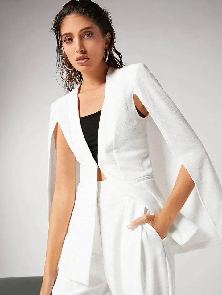 Solid open front cloak sleeve blazer