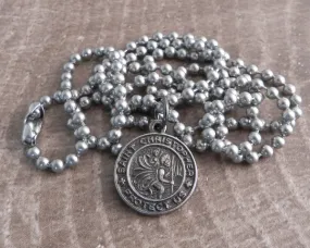 St. Christopher Coin on Stainless Steel Ball Chain Necklace