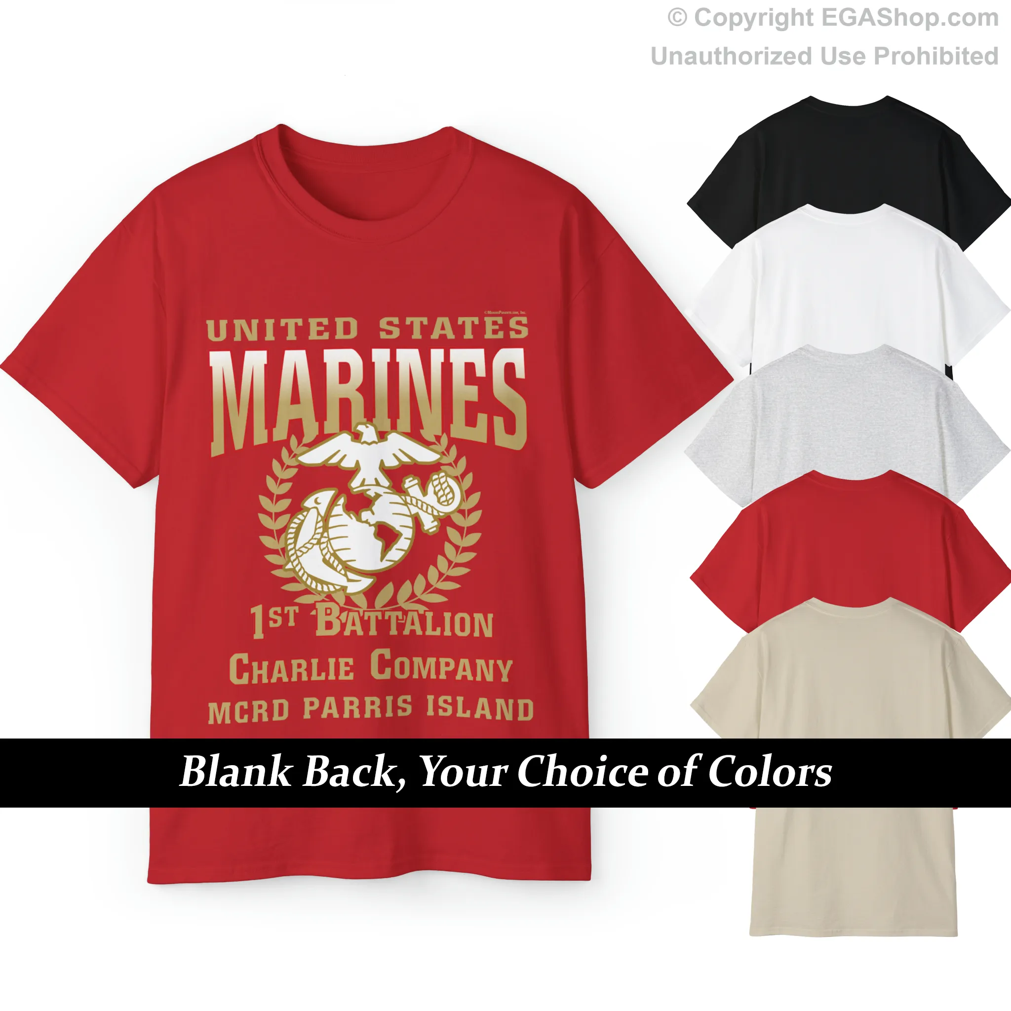 T-Shirt: Charlie Co. MCRD Parris Island (EGA, Blank Back)