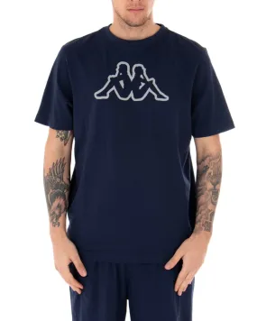 T-shirt Uomo Kappa Logo MM Logo Cromen Tinta Unita Blu Girocollo Maniche Corte Casual GIOSAL