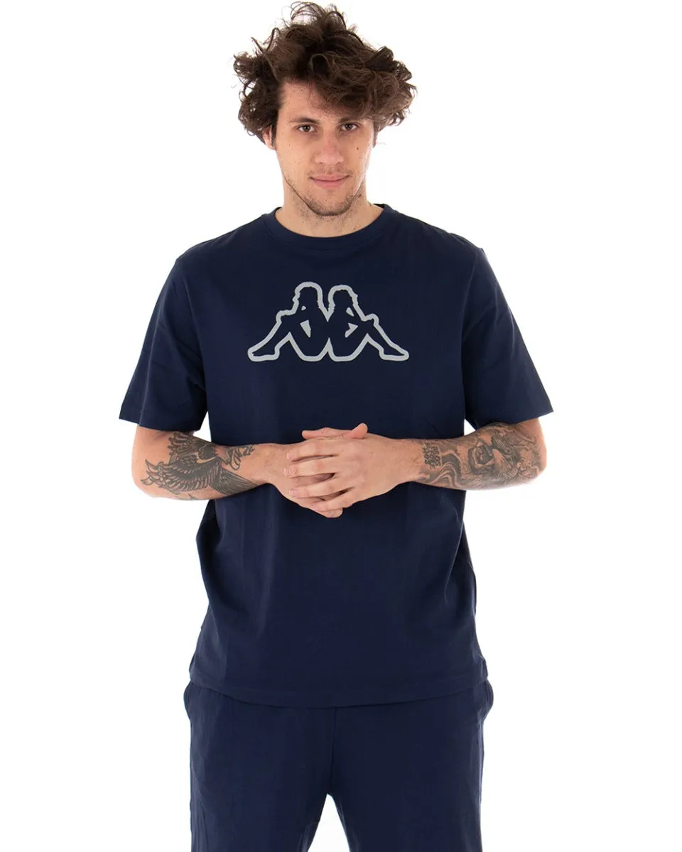 T-shirt Uomo Kappa Logo MM Logo Cromen Tinta Unita Blu Girocollo Maniche Corte Casual GIOSAL