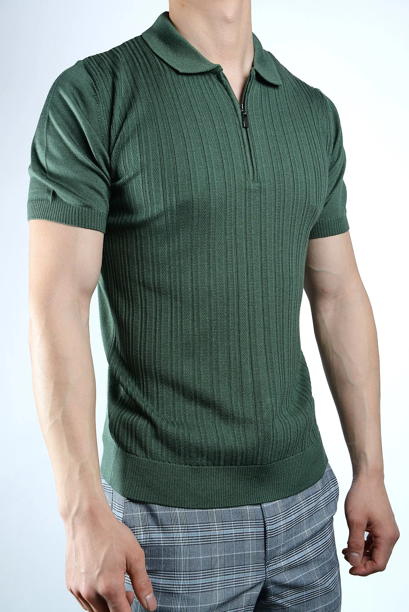 Textured Solid Zip Knit Polo