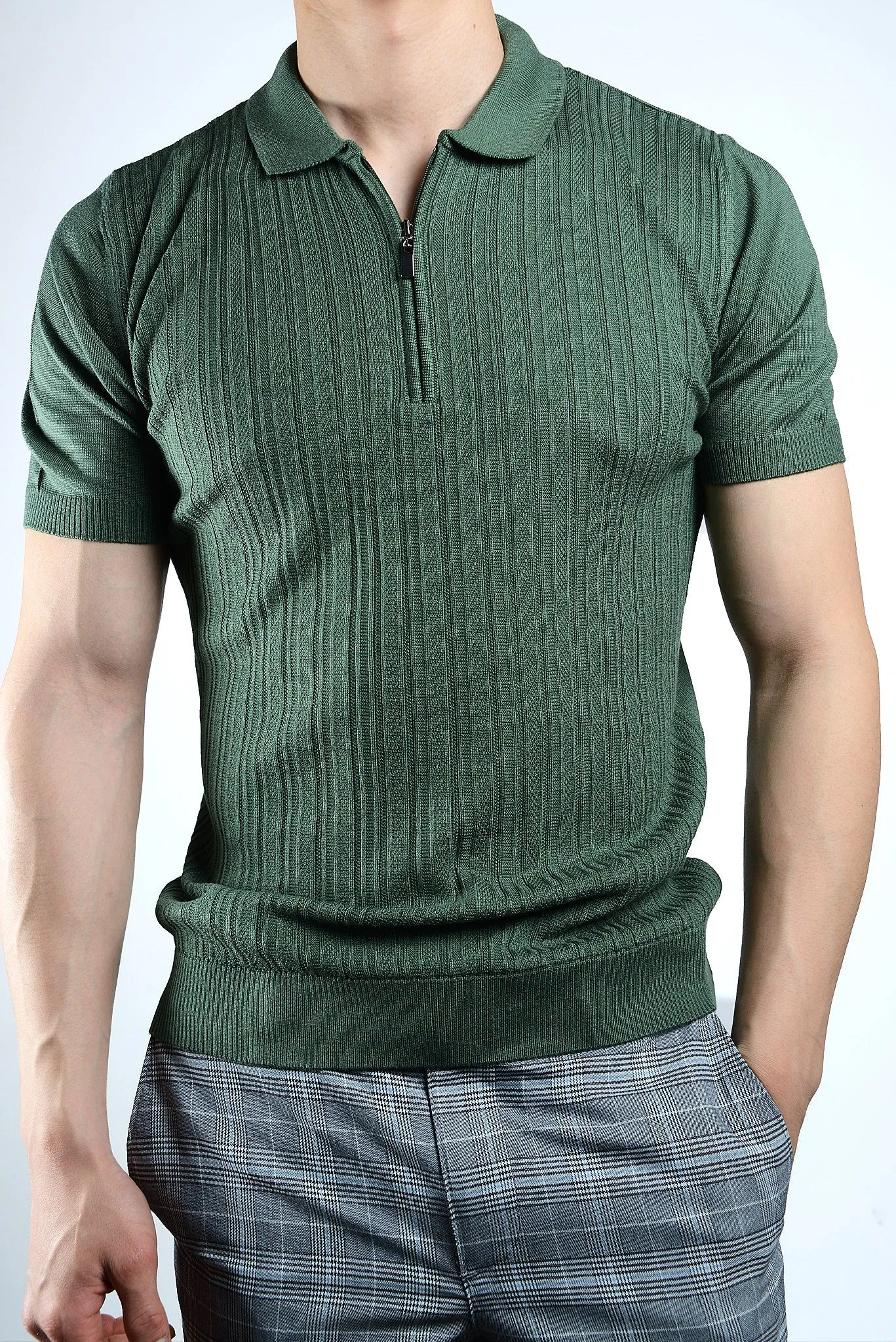 Textured Solid Zip Knit Polo