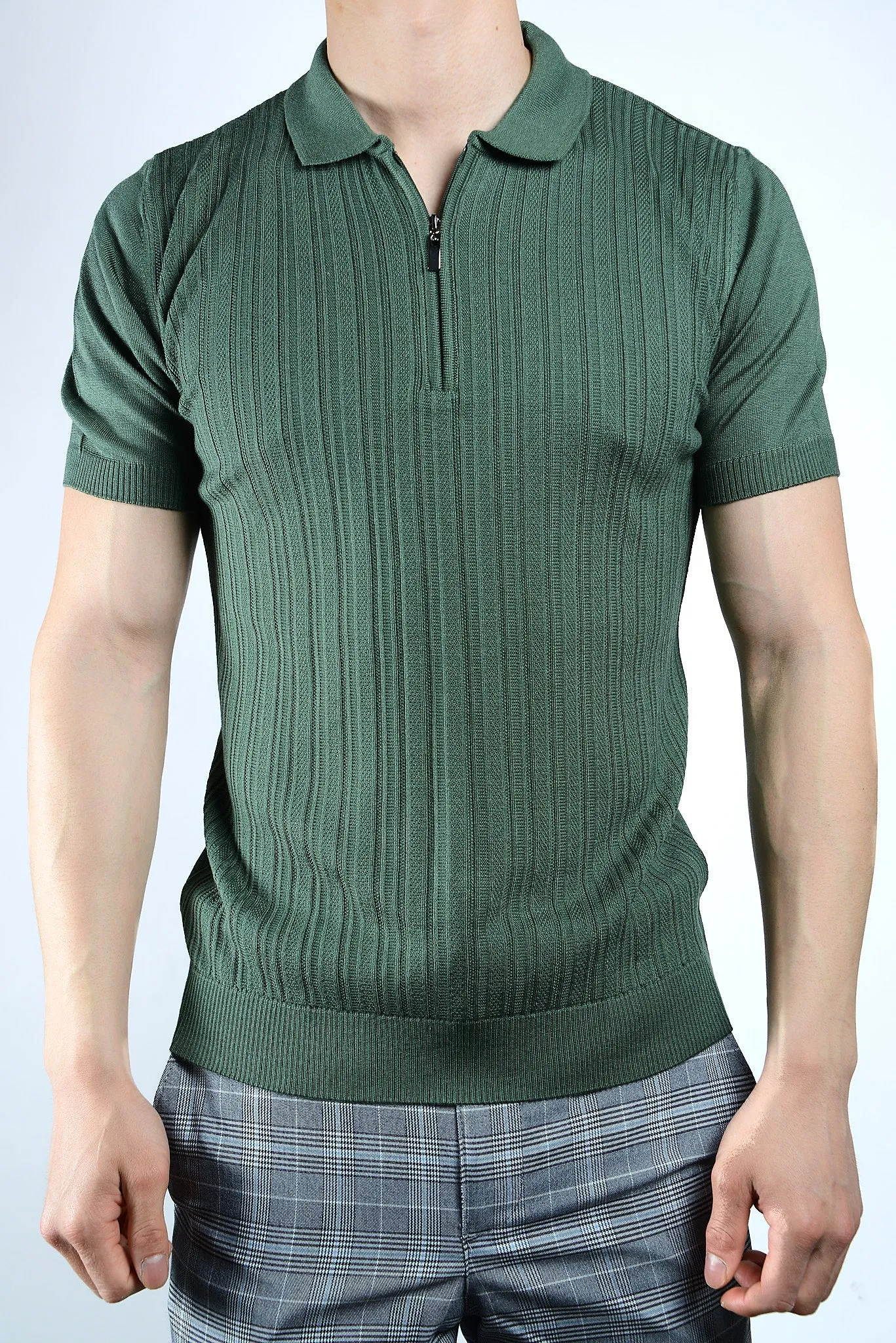 Textured Solid Zip Knit Polo