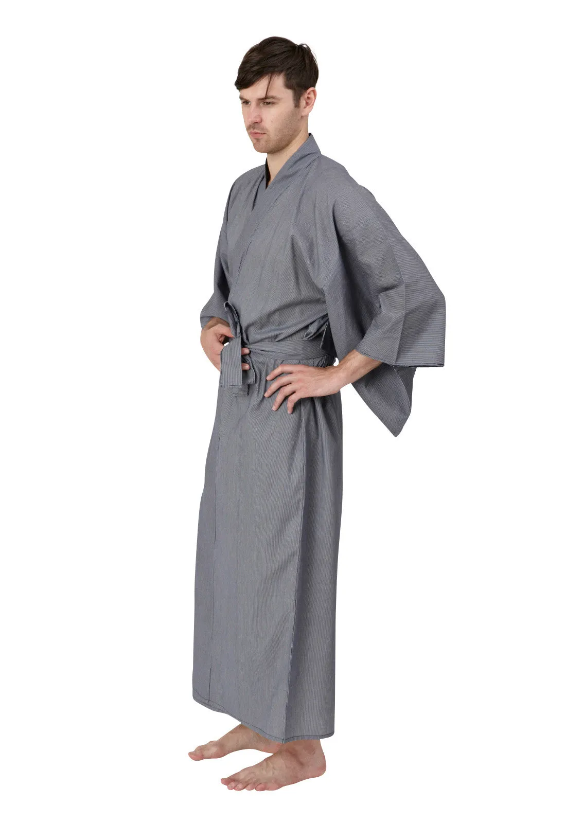 Thin Stripe Long Mens Cotton Yukata Kimono