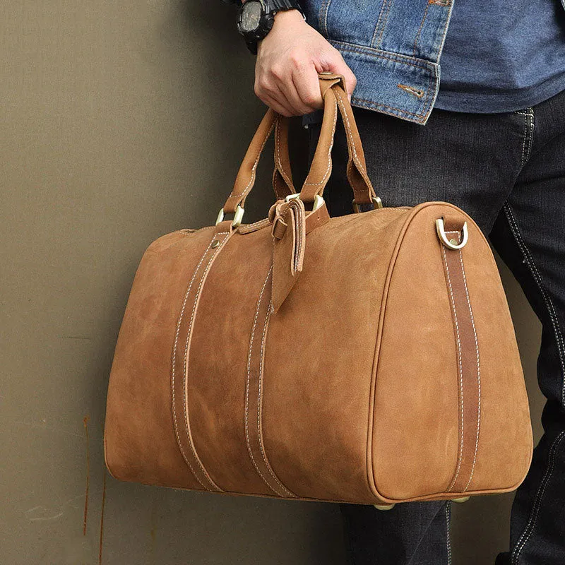 Travel Gifts Men Leather Travel Bag Overnight Bag Retro Duffel Bag Weekender Bag Tote Duffle Bag