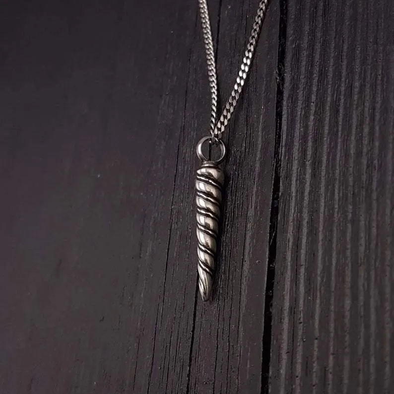 Unicorn Horn Cremation Ash Urn Charm Pendant Necklace Solid Sterling Silver