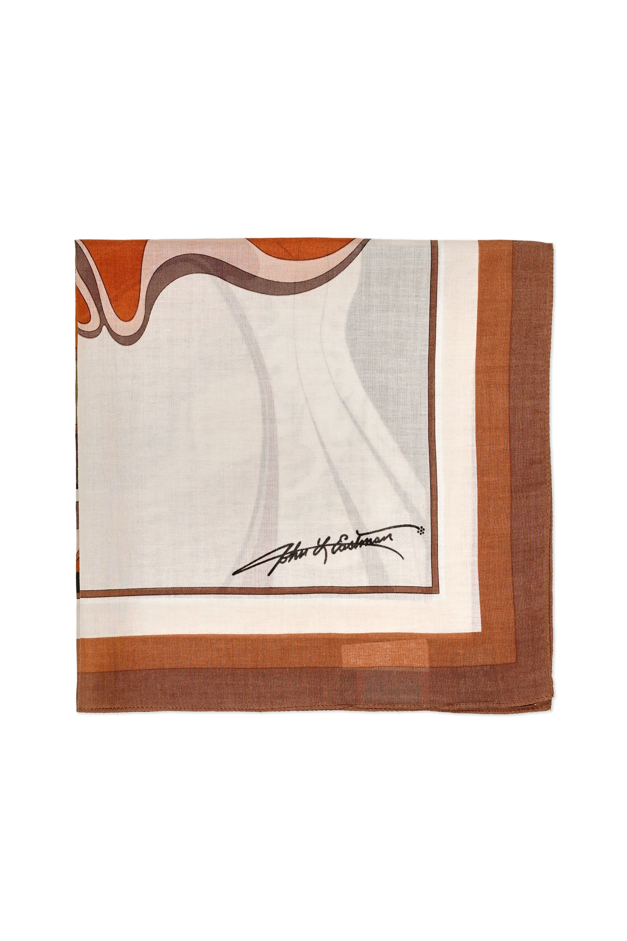 United Arrows Brown/Orange Ladies Pattern Cotton Pocket Square