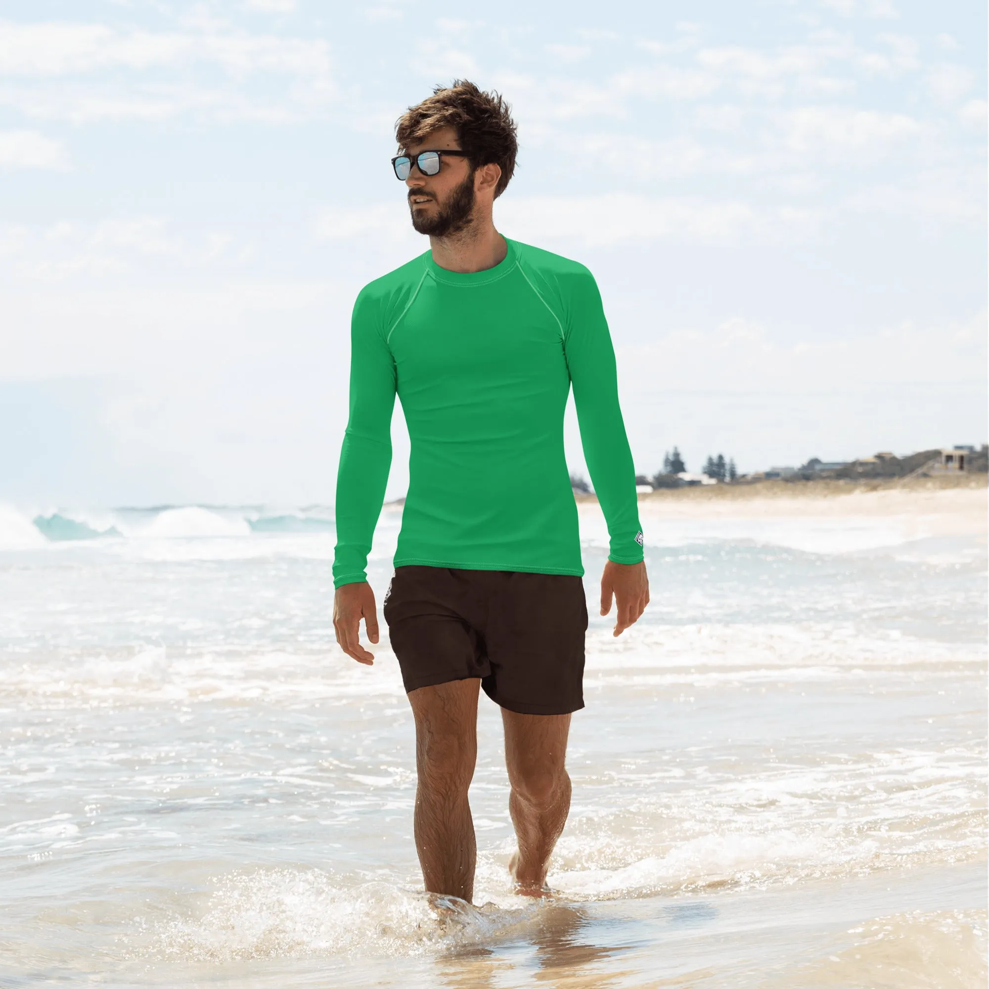 Urban Sophistication: Solid Color Rash Guard for Men - Jade