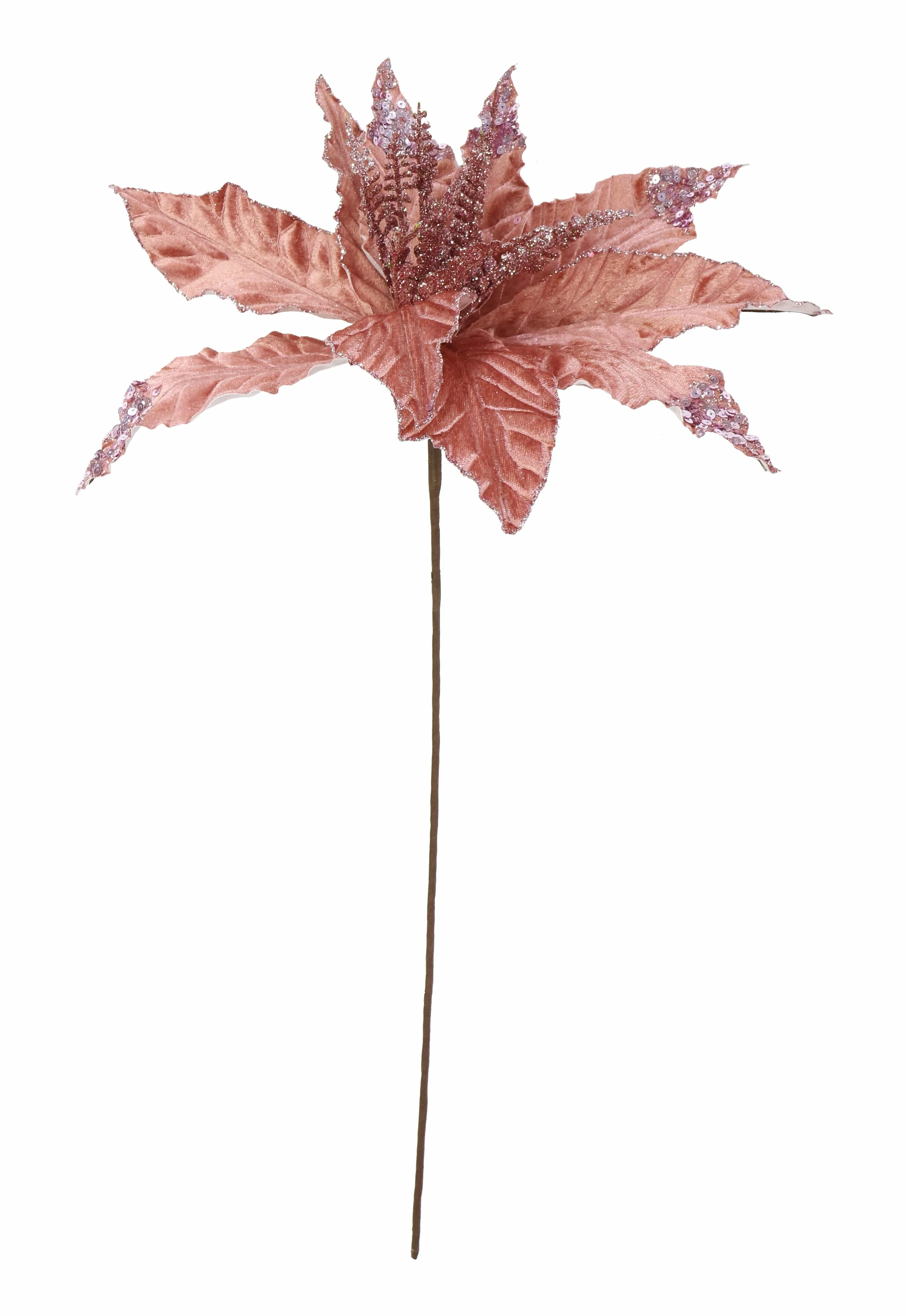 Velvet Poinsettia Stem with Sequins Asst (58cm)