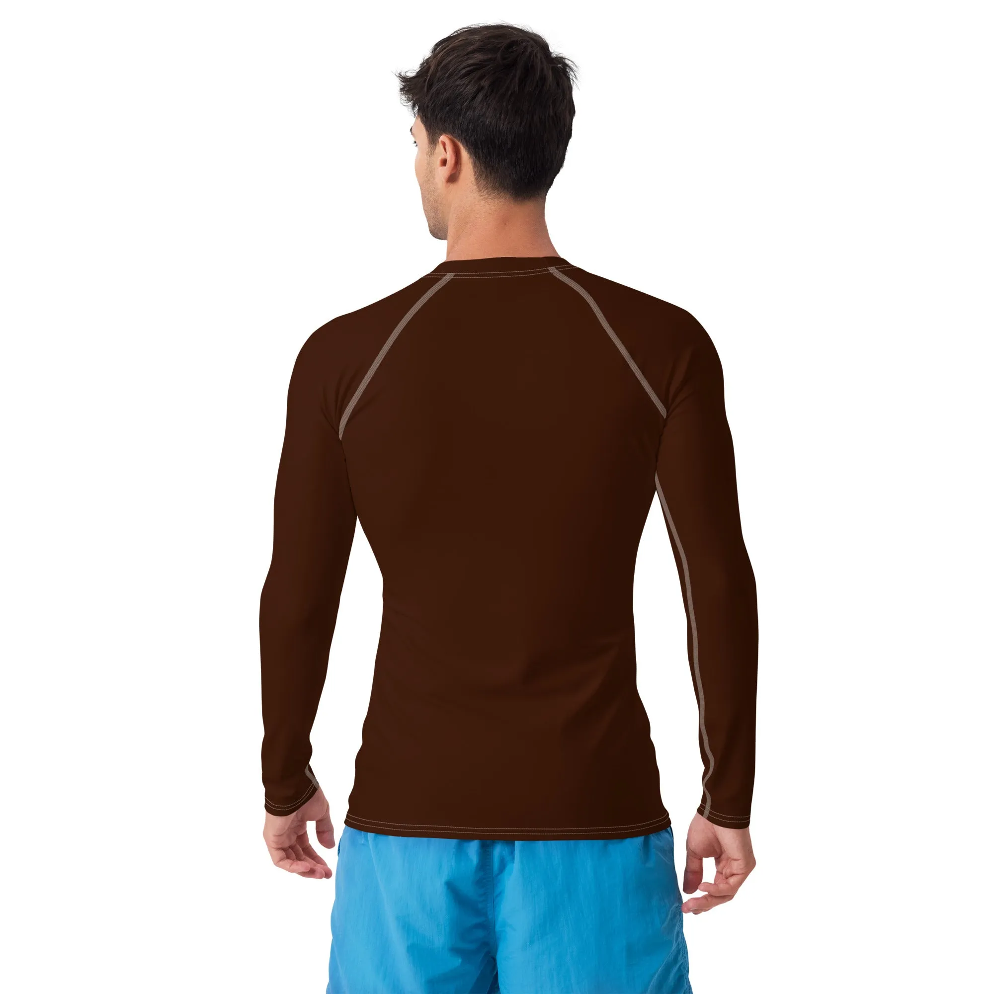 Versatile Vibes: Men's Solid Color Long Sleeve Rash Guard - Chocolate