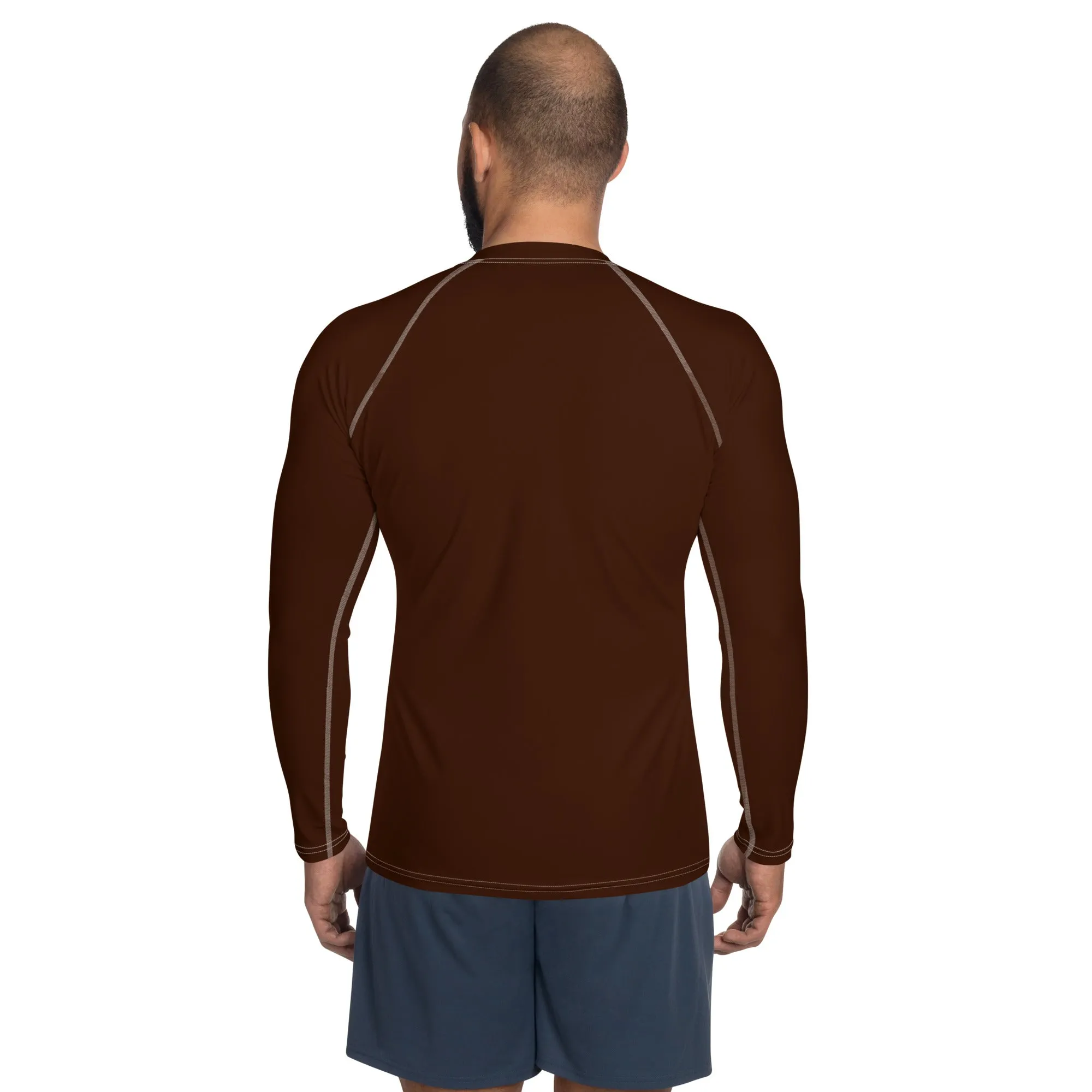 Versatile Vibes: Men's Solid Color Long Sleeve Rash Guard - Chocolate