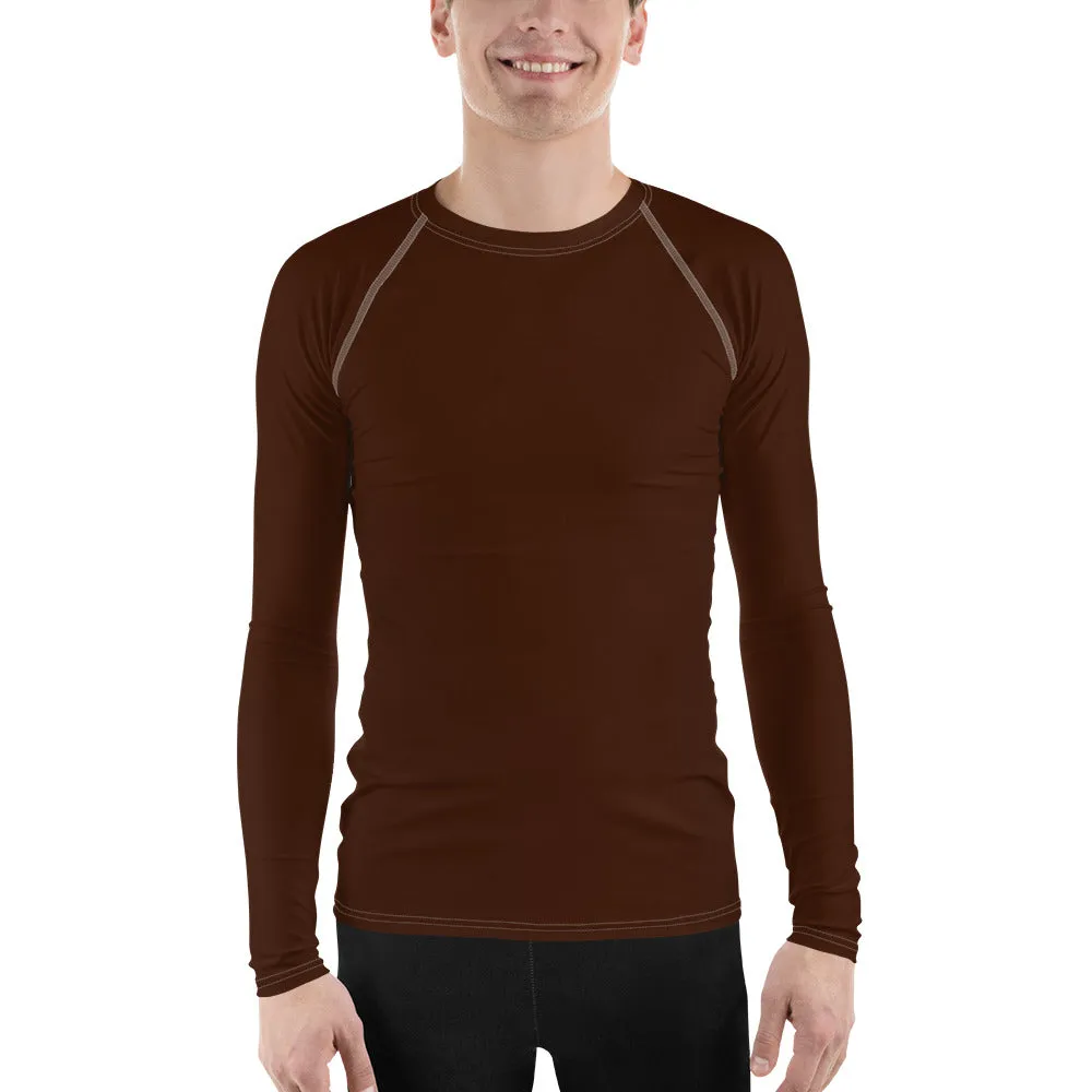 Versatile Vibes: Men's Solid Color Long Sleeve Rash Guard - Chocolate