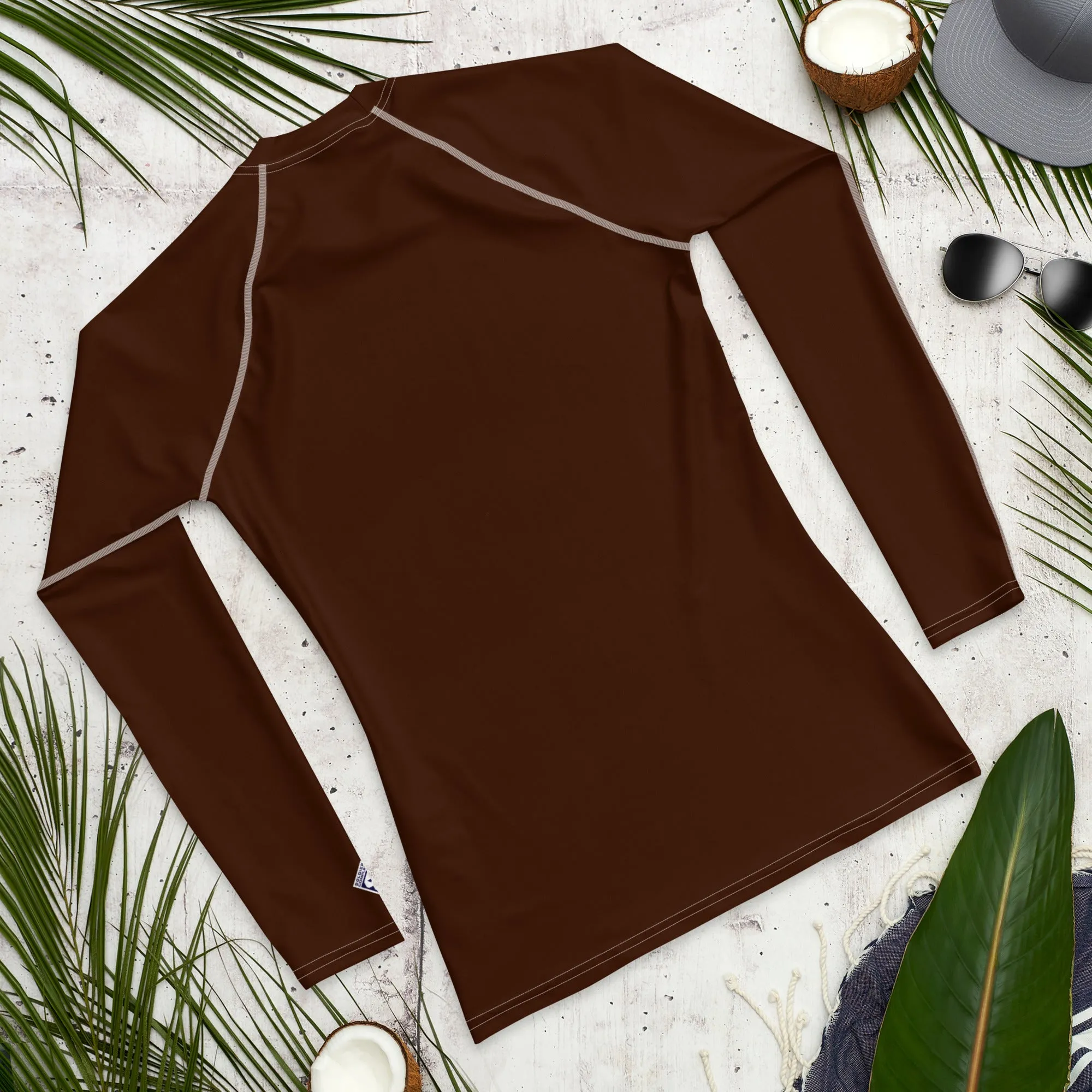 Versatile Vibes: Men's Solid Color Long Sleeve Rash Guard - Chocolate