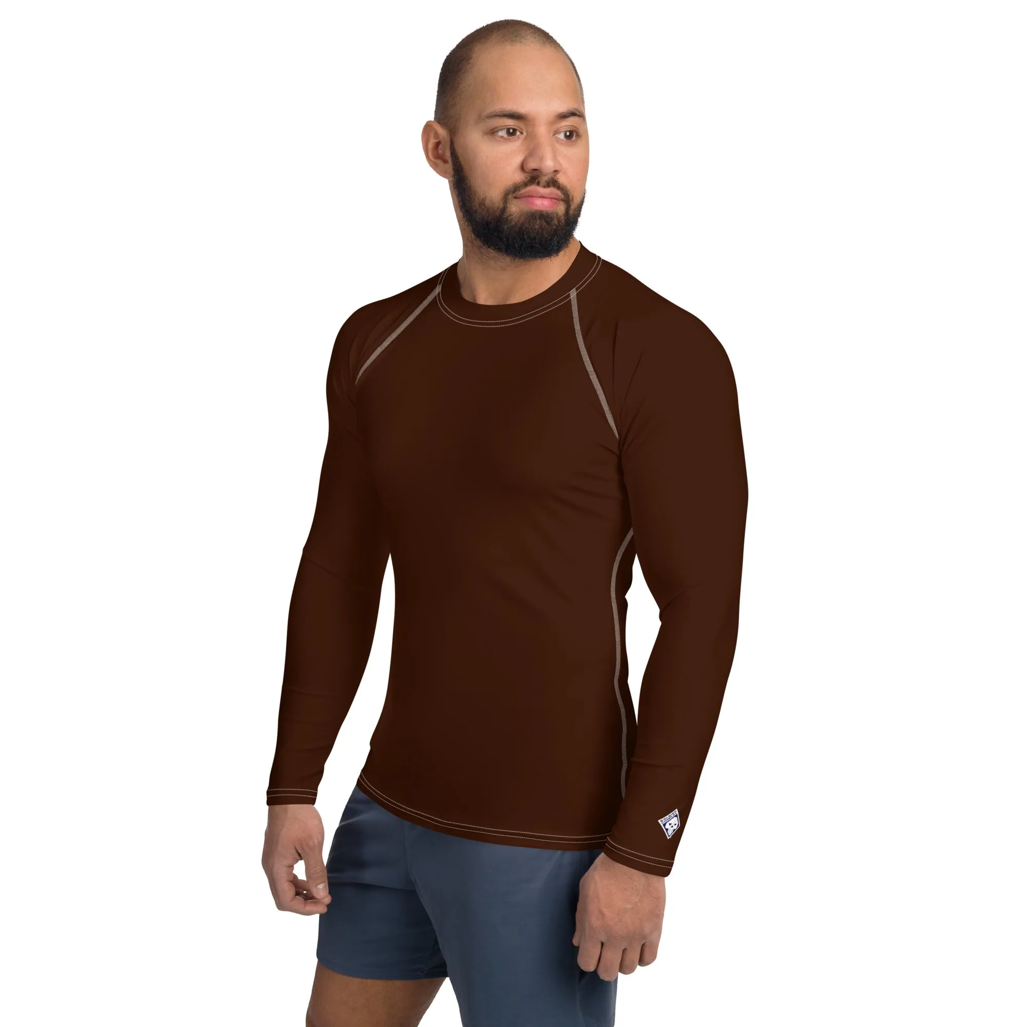 Versatile Vibes: Men's Solid Color Long Sleeve Rash Guard - Chocolate