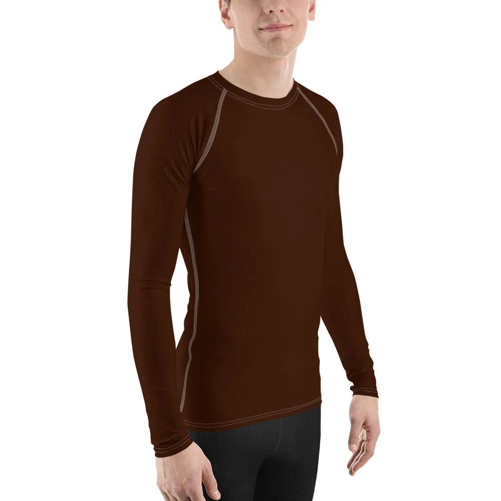 Versatile Vibes: Men's Solid Color Long Sleeve Rash Guard - Chocolate