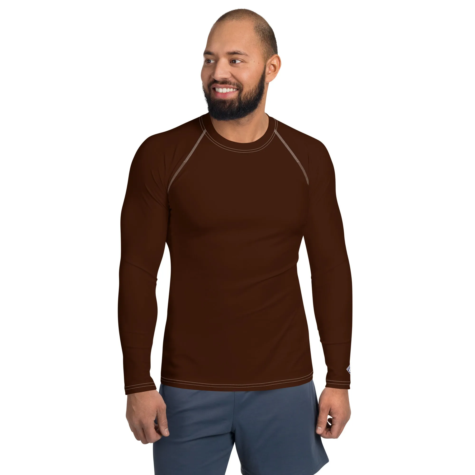 Versatile Vibes: Men's Solid Color Long Sleeve Rash Guard - Chocolate