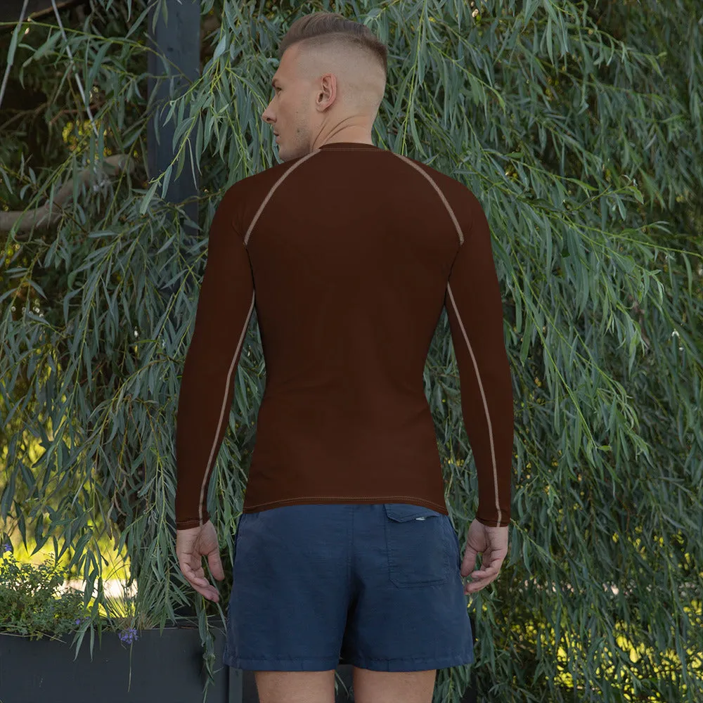 Versatile Vibes: Men's Solid Color Long Sleeve Rash Guard - Chocolate