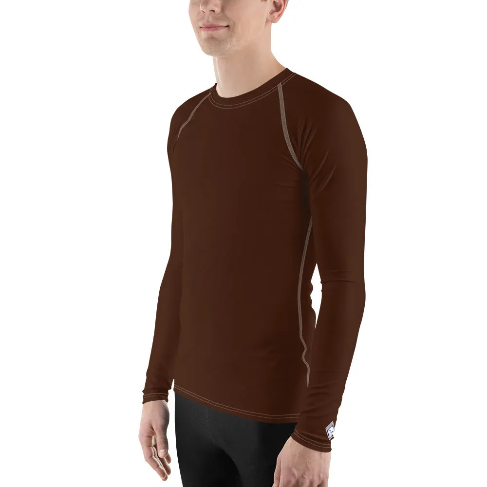 Versatile Vibes: Men's Solid Color Long Sleeve Rash Guard - Chocolate