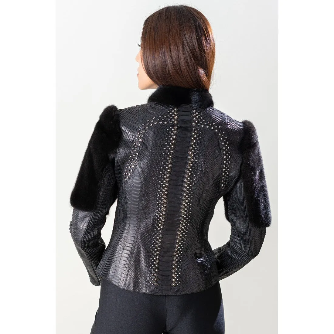 VICPMCR - Cuadra casual python skin jacket mink collas and Swarovski crystals