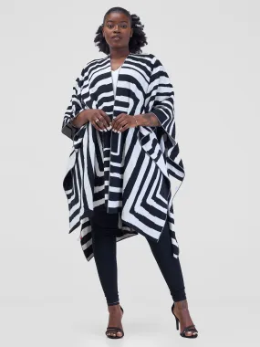 Vivo Reversible Printed Poncho -Black / Off-white Bustani Print