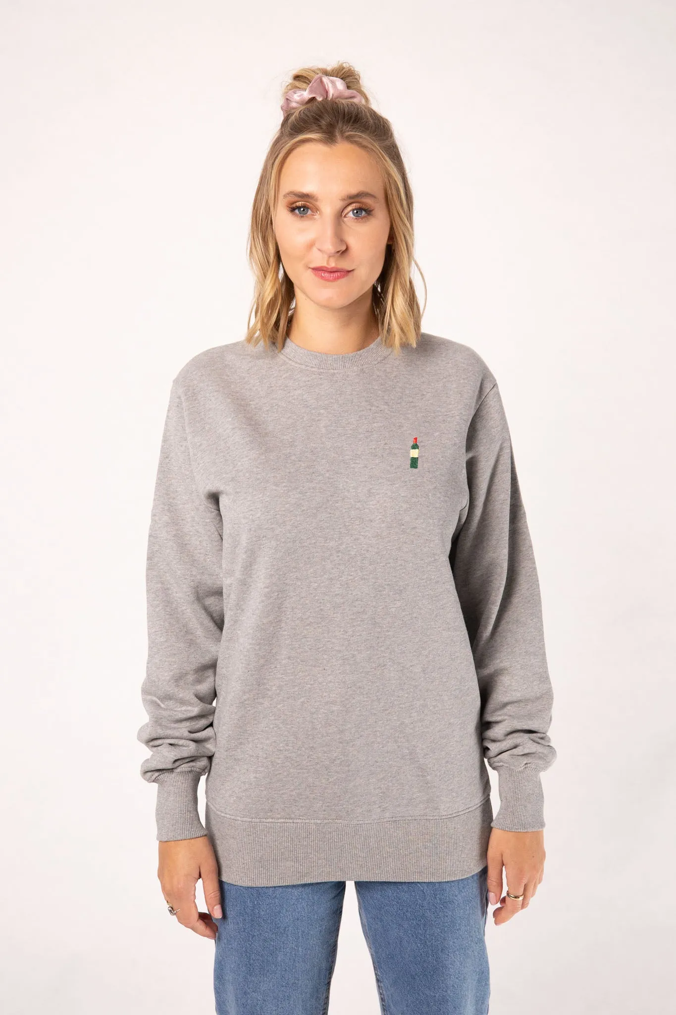 Weinflasche | Bestickter Bio-Baumwoll Frauen Pullover