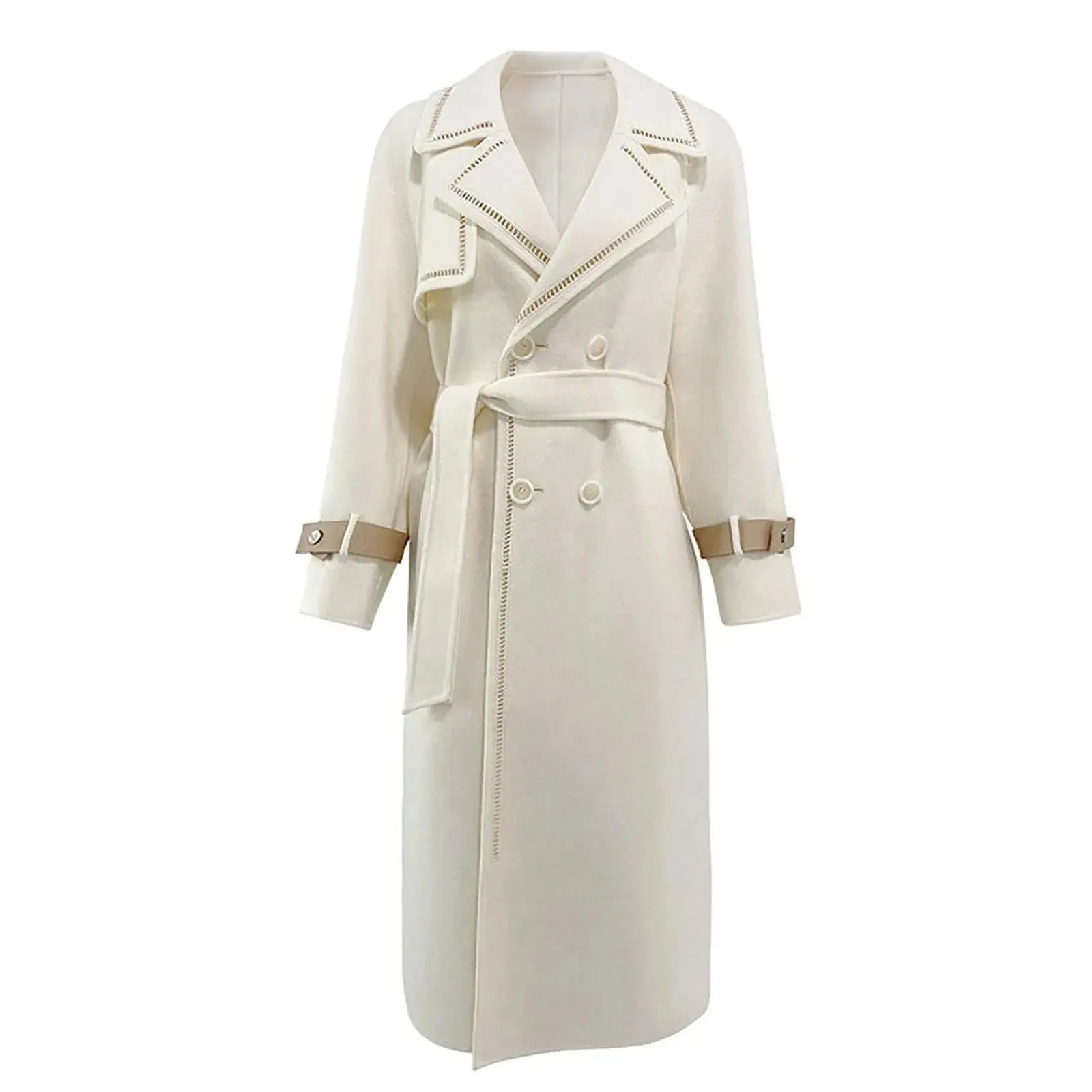 White Cashmere Wool Belted Coat