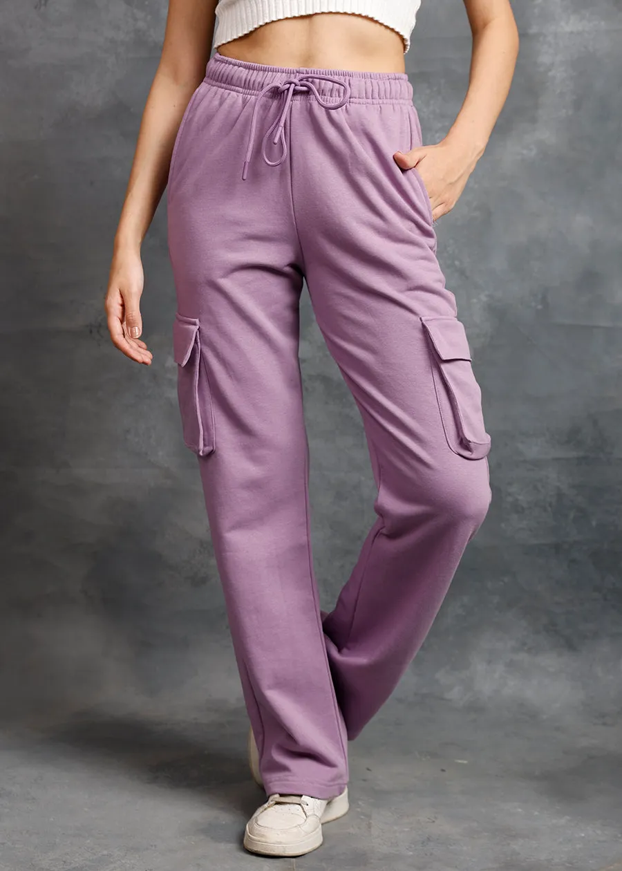 Women Premium Terry Cargo Pants - Lilac