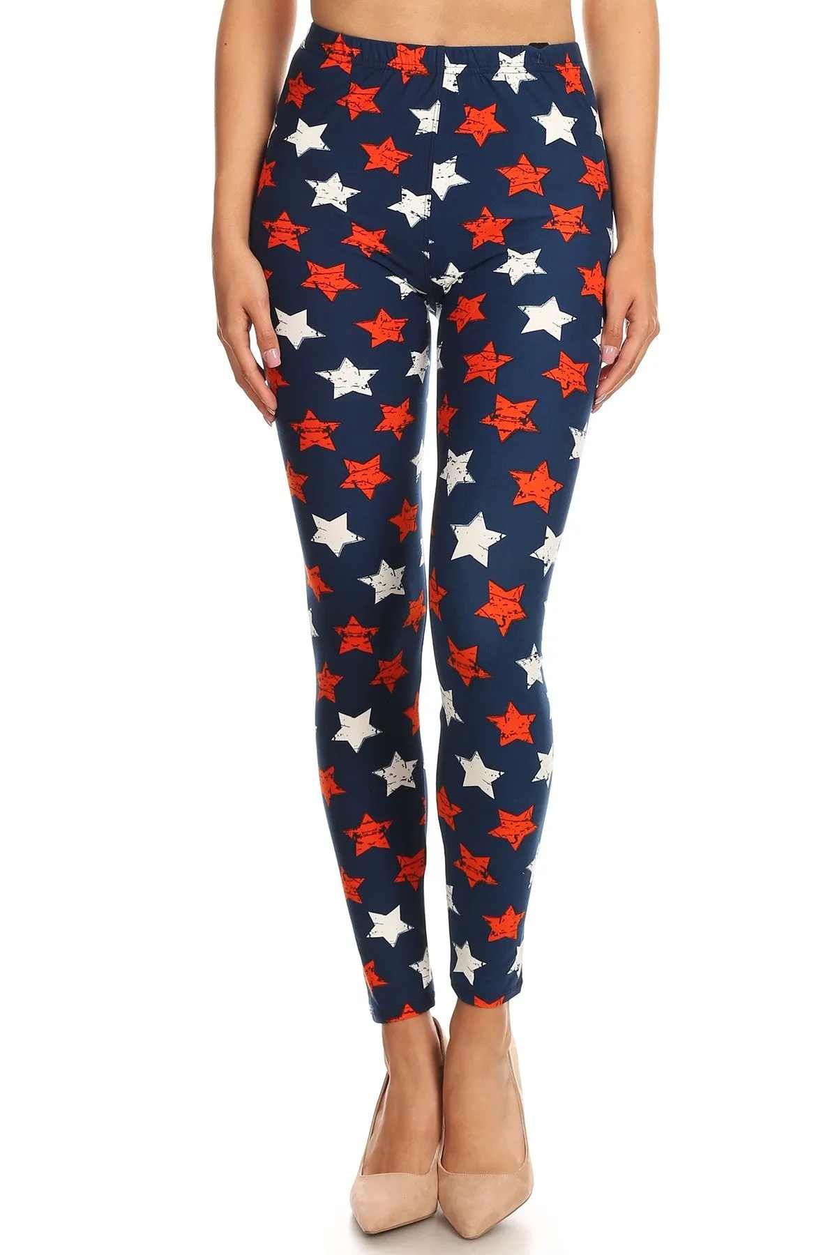 Women's 3 X 5X 4th of July Stars Distressed Pattern Printed Leggings