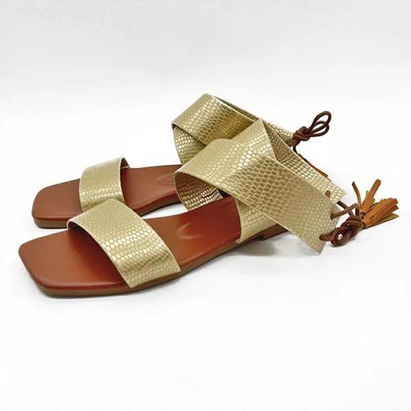 Women's Casual Cross Strap Tassel Flat Sandals 27634937S