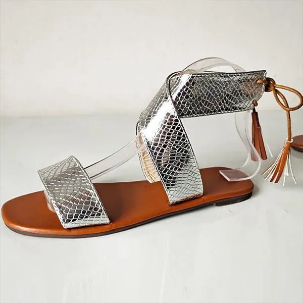 Women's Casual Cross Strap Tassel Flat Sandals 27634937S