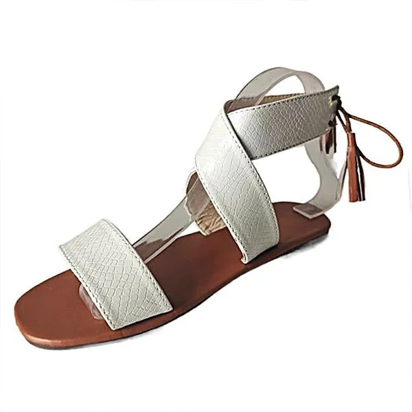 Women's Casual Cross Strap Tassel Flat Sandals 27634937S